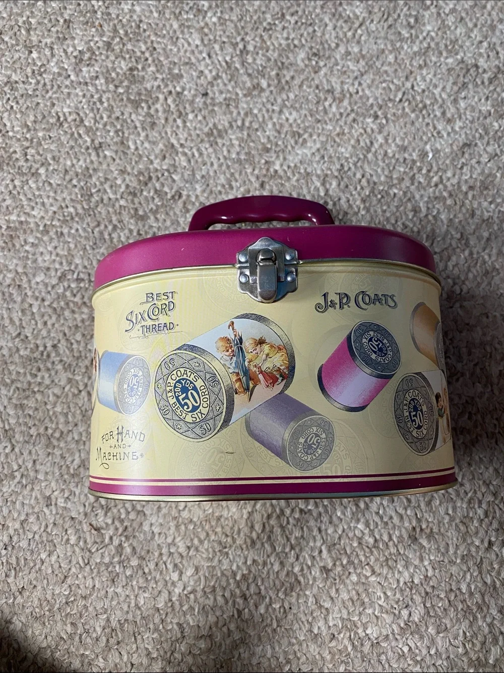 J & P Coats Decorative Thread Tin Storage Case - Pink Accent